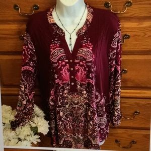 Burgundy Paisley Top By Ron & Ali NWT